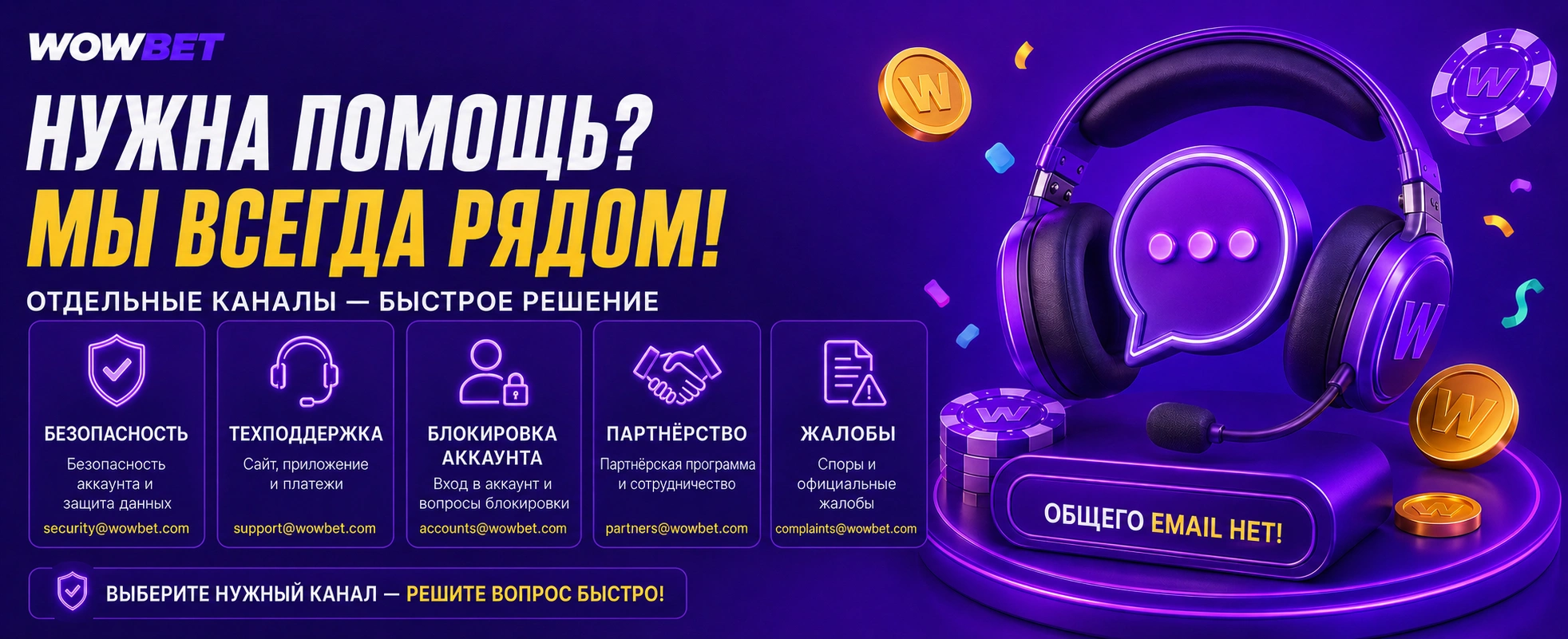 Поддержка Wowbet для игроков Казахстана по категориям
